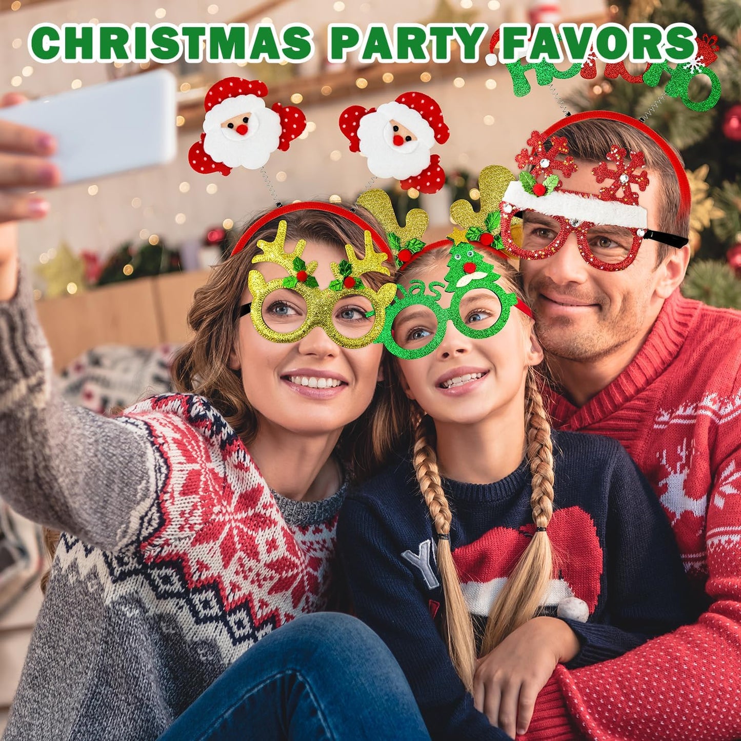 Christmas Party Favors Gifts for Adults, Holiday Party Decorations Hat Headwear, Christmas Accessories Eyeglasses for Kids 24 Pcs
