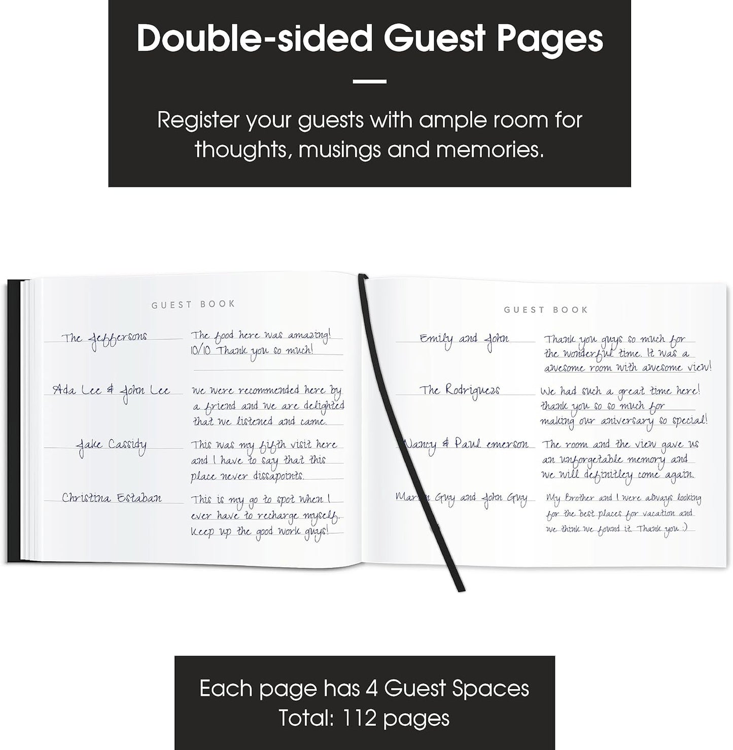 Useful Co. Black Guest Book, Use as Guest Book Wedding Reception, Sign in Book, Guest Book for Vacation Home, Funeral Guest Book, Hardbound Guestbook, Leather Cover, 112 Pages, 9 x 7 Inches