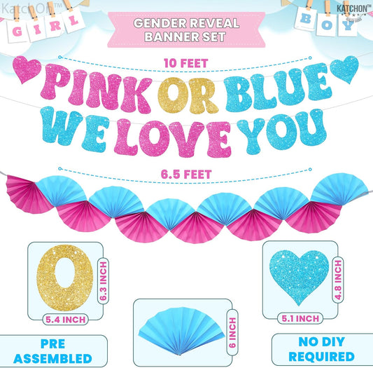 KatchOn Pink or Blue Fans and Heart Banner