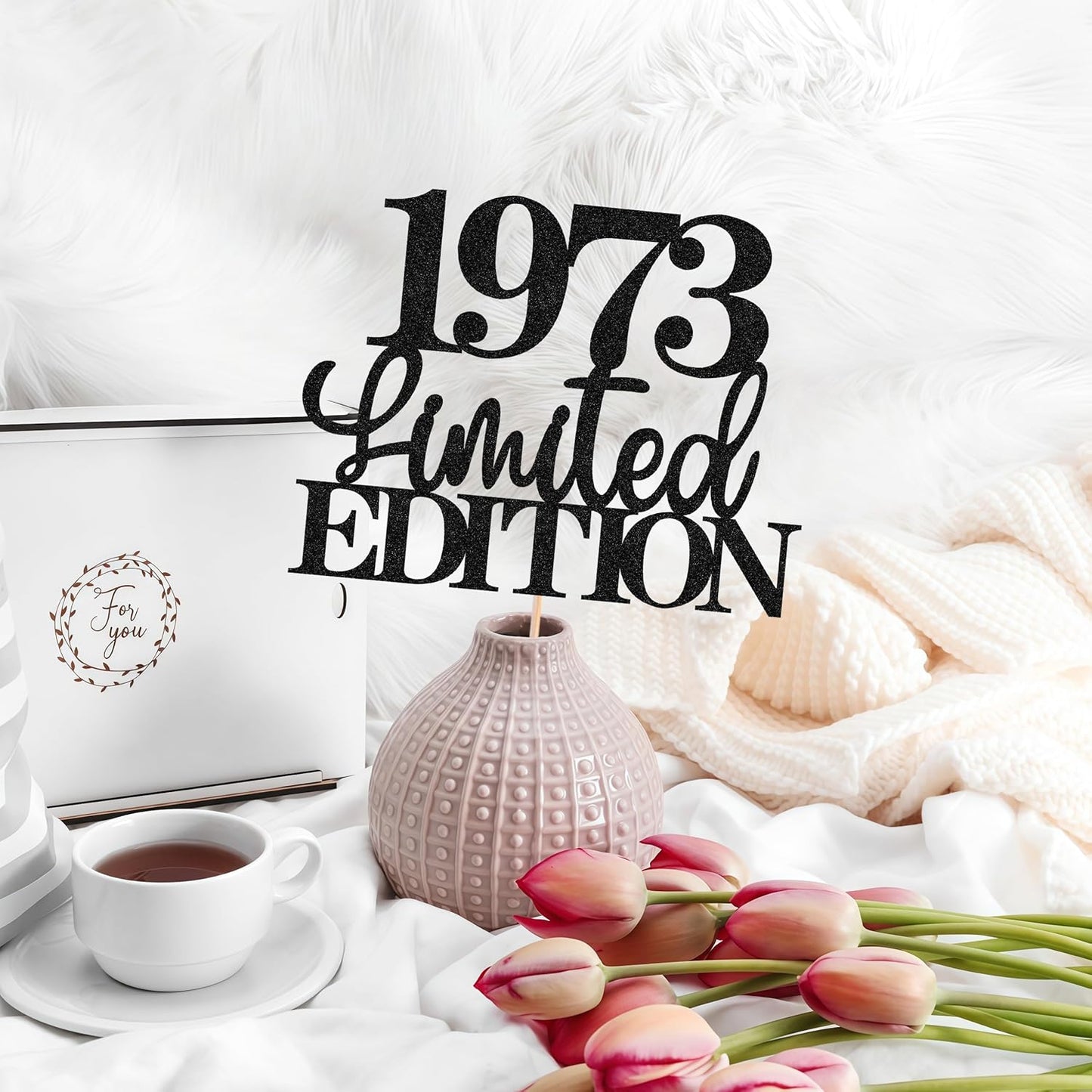 Limited EDITION 1973 Cake Topper - Black Glitter Happy 52nd Birthday Party Cake Decoration Supplies, Cheer to 52 Years Cake Bunting Decor for 52nd Birthday Party Photo Booth Props