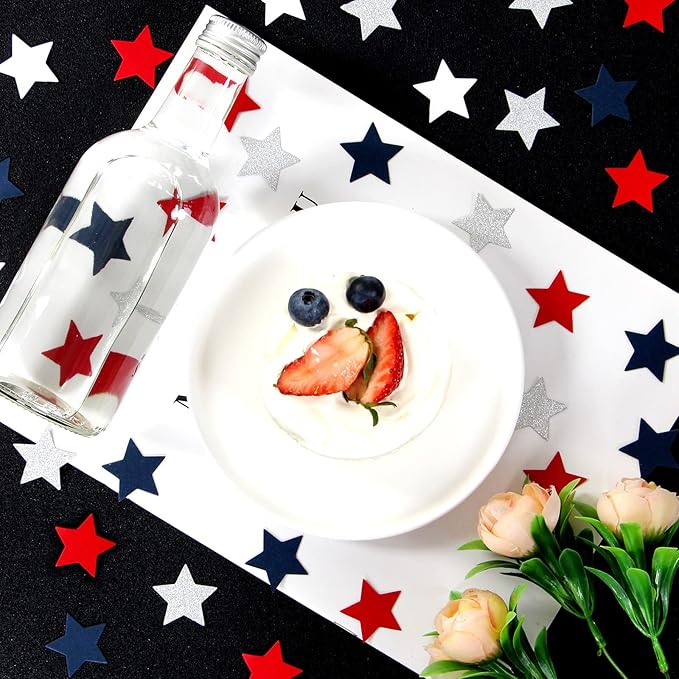 Red-White Blue-silver Patriotic-Decorations Star Confetti - 300pcs Graduation 2025 4th Fourth of July Decorations Confetti Olympics Party Decor Men Boys Birthday Table Decor Panduola