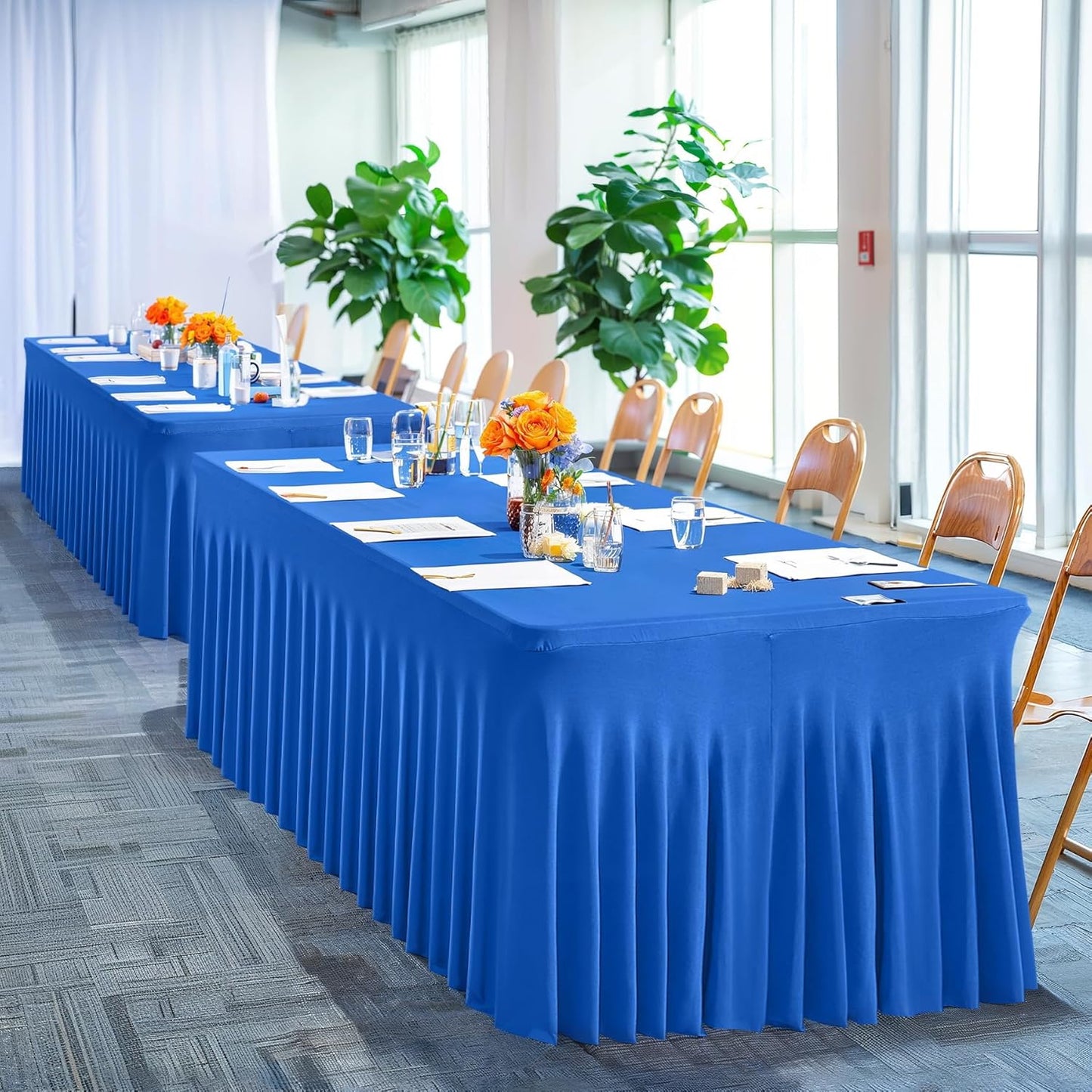 PARTISKY Royal Blue Spandex Tablecloth for 4ft Rectangle Tables, Stretchable Table Cover Skirt for Folding Tables Weddings Parties Banquets Events Trade Shows and Dessert Table
