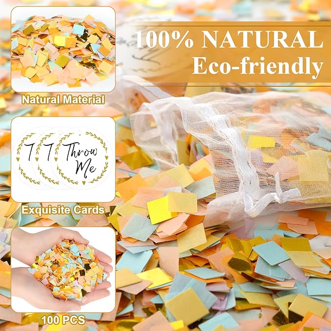Suncalla 700g 100 Packs Wedding Confetti Biodegradable Flower Petals with Throw Me Stickers Mixed Dried Real Flower Confetti for Party Send off Exit Ideas Bridal Proposal Bath Wedding(Paper Scraps)
