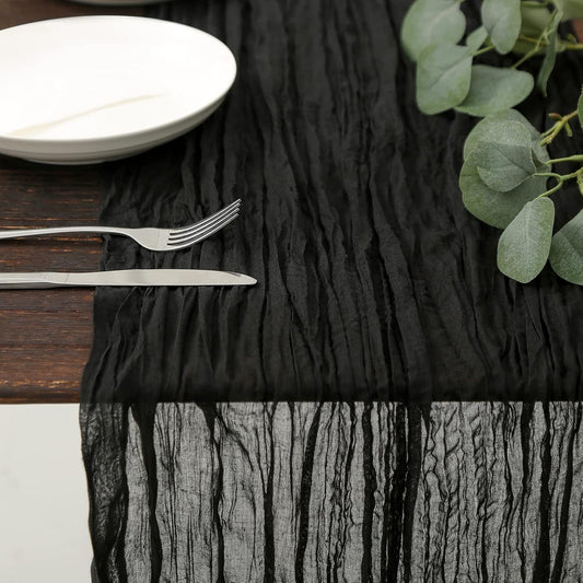 DOLOPL Black Halloween Cheesecloth Table Runner for Halloween Decorations 13.3ft Gauze Cheese Cloth Table Runner Rustic Sheer Runner 160inch Long for Wedding Baby Shower Birthday Table Decorations