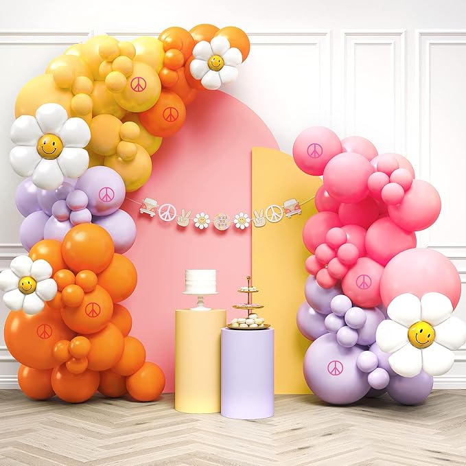 HOUSE OF PARTY Rainbow Balloon Arch Kit – 140Pcs Assorted Color Balloon Garland, Colorful Fiesta Carnival Circus, Birthday Latex Balloons (Hippie Groovy)