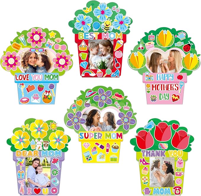 Luckyhern 30 Pack Happy Mothers Day Photo Frame Craft Kits for Love You Mom Picture Frame Crafts Flowers Paper Photo Frames Classroom Party Decoration (Mothers Day)