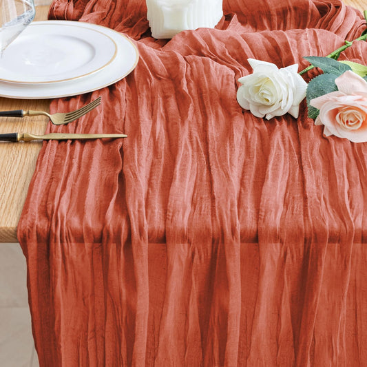 Wokceer Fall Table Runner Cheesecloth 10FT Boho Gauze Terracotta Cheese Cloth Table Runner Christmas Thanksgiving Rustic Sheer Runners for Baby Bridal Shower Wedding Easter