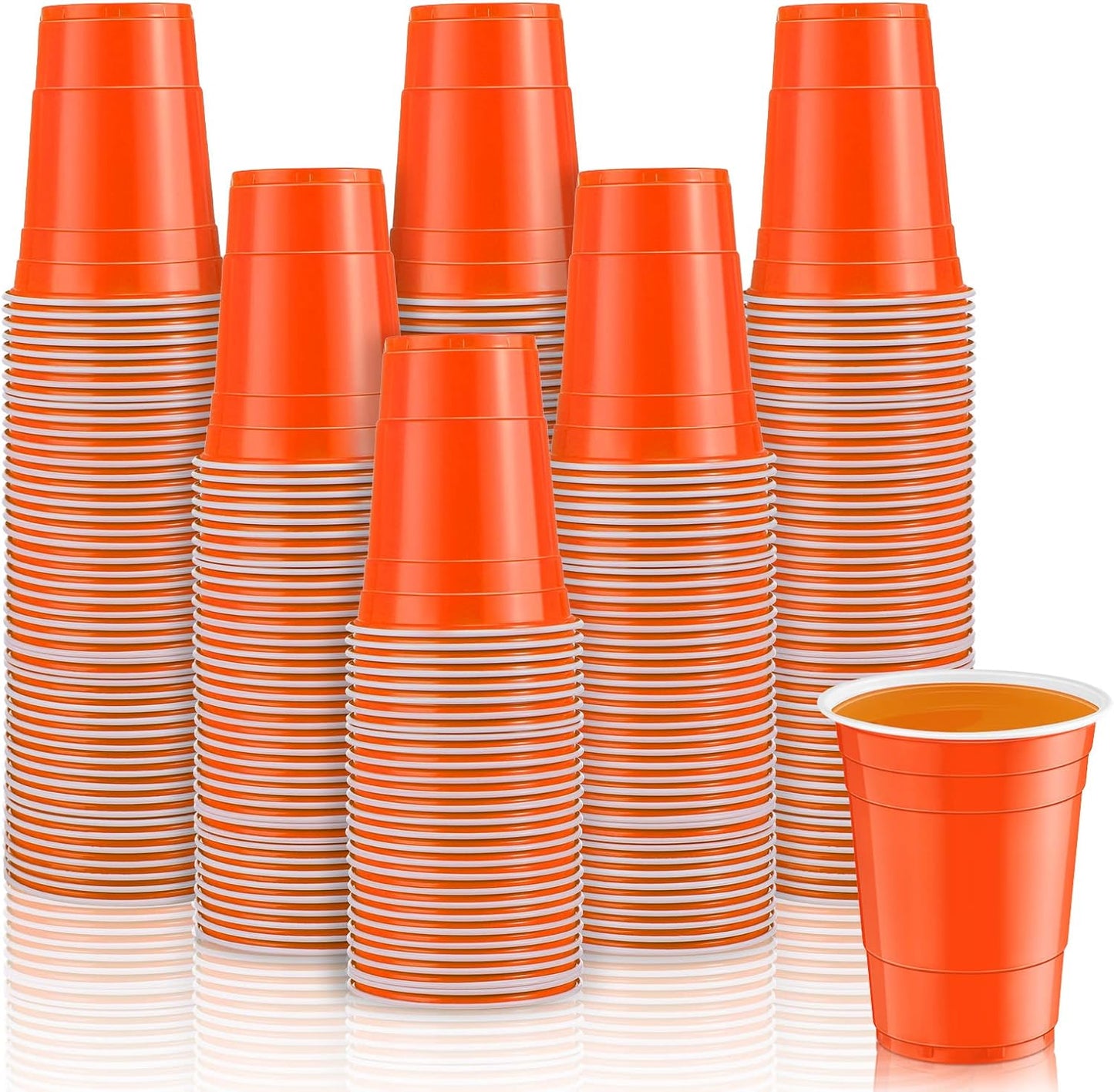 Lounsweer 100 Pack 16 Ounce Christmas Plastic Party Cups Disposable Heavy Duty Drinking Water Cups for Holiday Christmas Festival Wedding New Year Birthday Party Supplies(Orange)