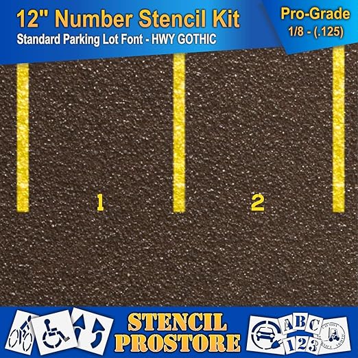Pavement Stencils - 12 inch Number KIT Stencil Set - (12 Piece) - 12" x 9" x 1/8" (128 mil) - Pro-Grade
