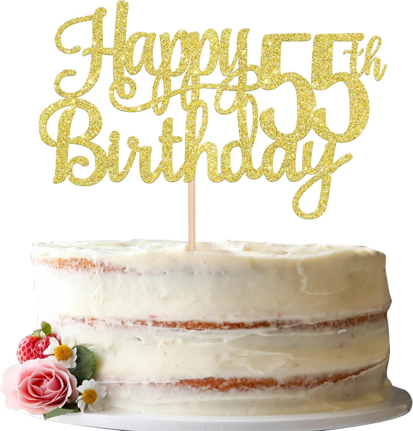 1 PCS Happy 55th Birthday Cake Topper Gold Glitter Cheers to 55 Years Birthday Cake Pick 55 Fabulous Cake Decoration for Happy 55th Birthday Theme Party Decorations Supplies