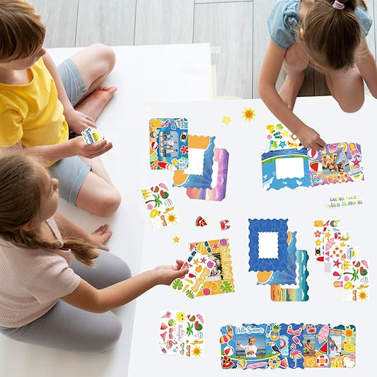 80UncleKimby 56packs Summer Crafts for Kids – DIY Picture Frame Kit with Stickers for End of Year Party Favors, Beach Day, School Classroom Activities
