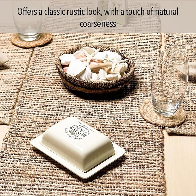 Chardin home Natural Jute Table Runner 13x90 Inch – Vintage Boho Rustic Table Decor – Handwoven Table Runner in Natural Jute and Brown – Farmhouse Dining or Console Table Accent