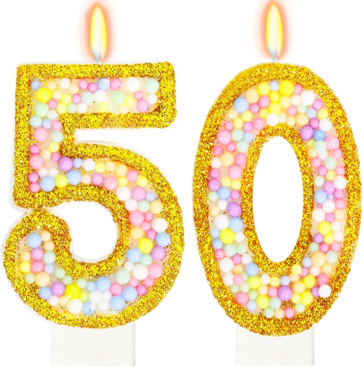 50th Birthday Candle for Women/Men, Golden Macaron Numeral Candles, Birthday Party Cake Decorations, Cake Topper for Birthday Party Supplies (Number 50)