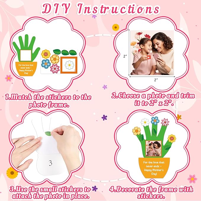 80UncleKimby 54packs Mothers Day Crafts for Kids Classroom - Bulk Handprint DIY Picture Frame Kit with Flower Pot for School Craft, Gifts