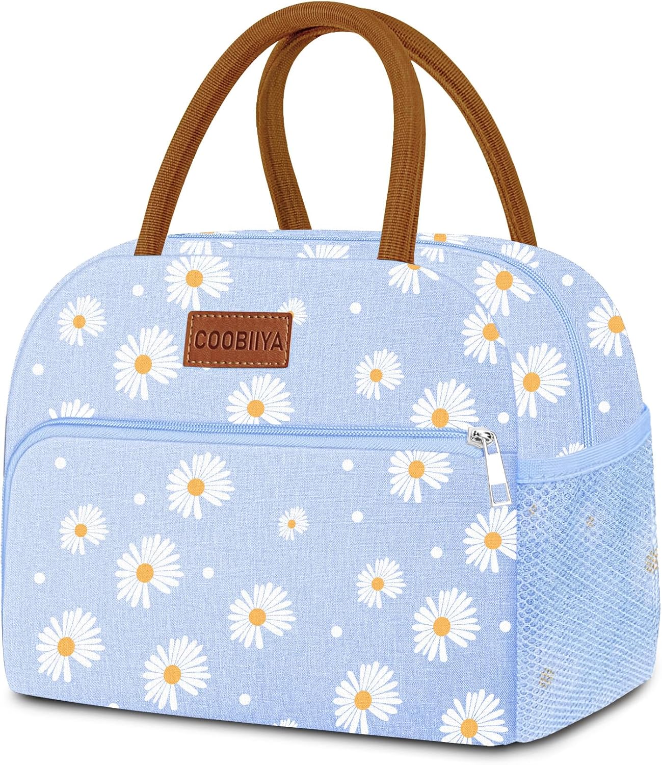 Coobiiya Lunch Bag Lunch Box for Women Men, Reusable Cute Lunchbag - Leakproof, Adult Insulated Lunch Box Tote with Large Capacity, Cooler Container for Work, Travel, Office (Blue Daisy)