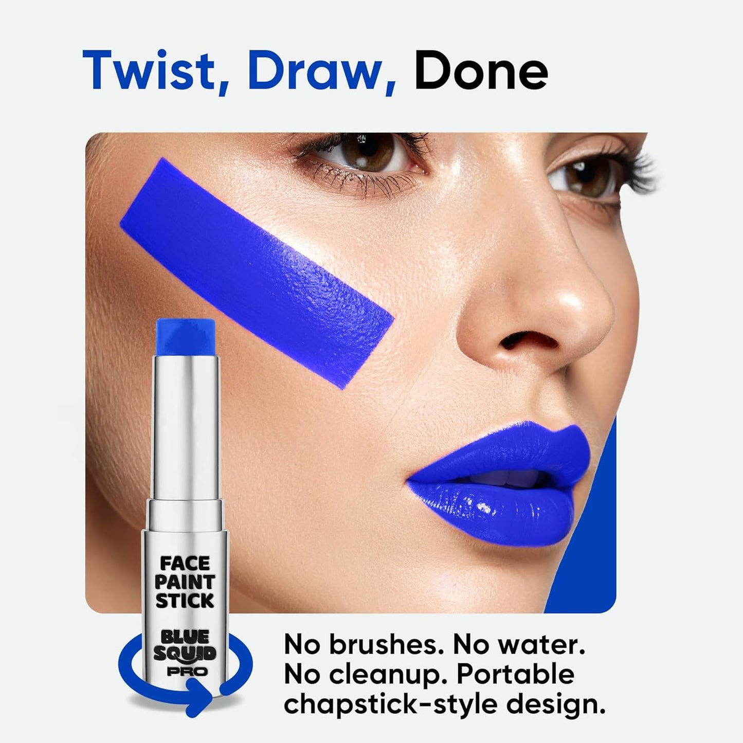 Blue Squid PRO Blue Face Paint Stick - Waterproof Blue Body Paint for Skin Adults & Kids Eye Black Baseball, Eyeblack Softball - Hypoallergenic Twist-Up Non-Toxic Makeup Stick for Cosplay, Sports, SFX