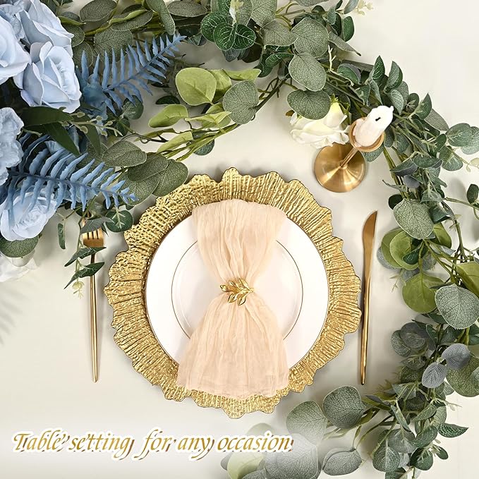 24 Pack Gold Charger Plates Bulk, 13" Plastic Reef Chargers for Dinner Plates, Round Charger Plate with Floral Reef Design for Dinner Wedding Party Table Setting Decoration