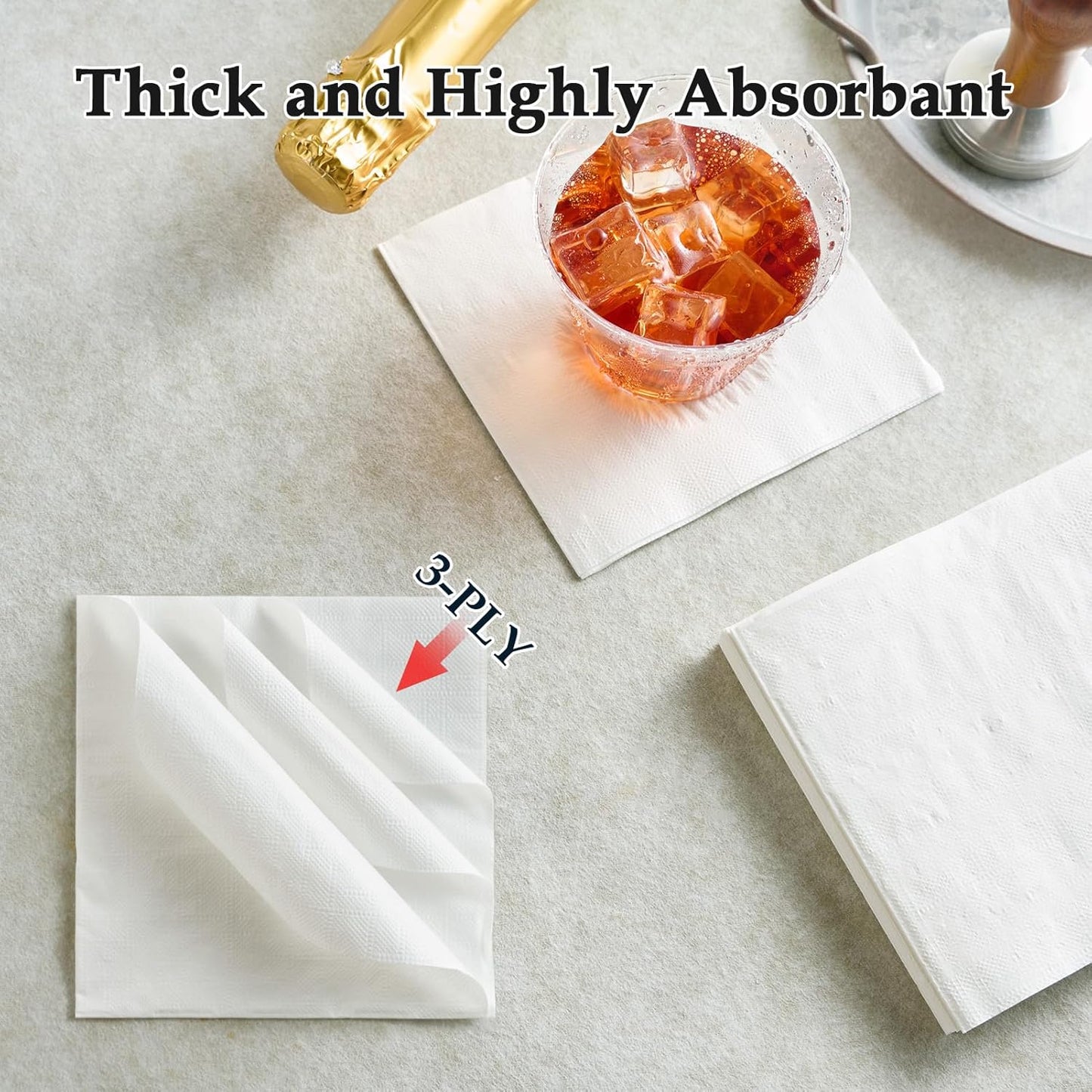 Vplus 500 Pack Cocktail Napkins Paper, 3-Ply Beverage Napkins, Disposable White Square Napkins, Perfect for Restaurant, Event, Bar, Wedding, Baby Shower and Daily Use