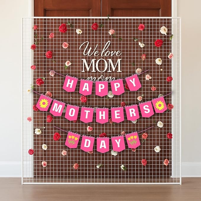 Happy Mother's Day Banner Set Decoration for Mother's Day Party Decorations Backdrop Garland for Mom Mother's Day Glitter Garland Photo Props (Pink Yellow Sunflower)