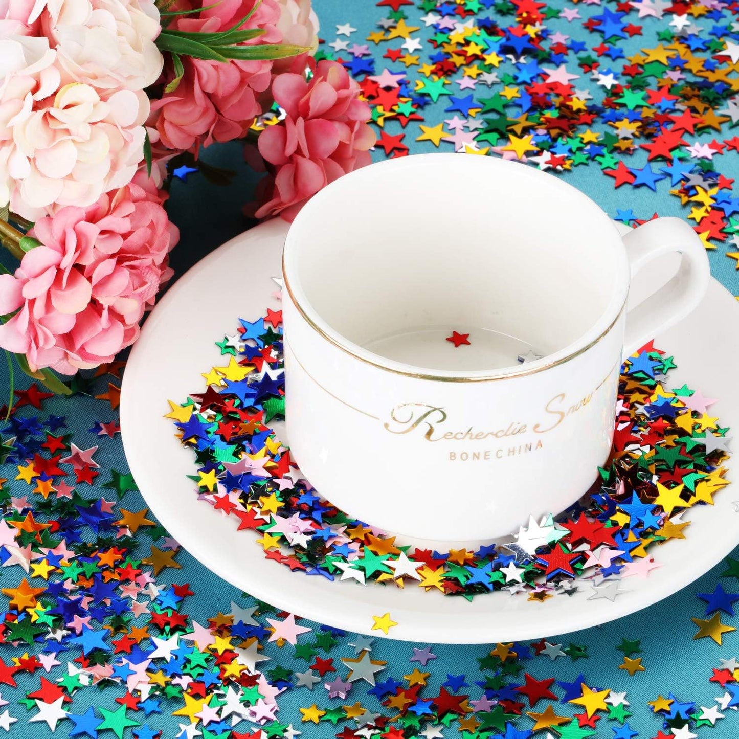 Hestya 60g Star Confetti Glitter Table Confetti Metallic Foil Stars for Christmas Party Wedding Festival Decorations(Multicolor,10mm and 6mm)