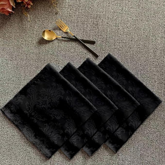 SASTYBALE 4 Pieces Napkin Set, Damask Wrinkle Resistant Soft Polyester Napkins, Fabric Cloth Dinner Napkins for Daily, Wedding, Birthday, Anniversary, Holiday, Parties, Set of 4 (Black, 20X20 Napkin)