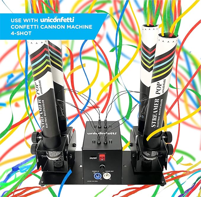 Electric Streamer Cannon Cartridges, 4 PIECES — 16" Multicolor Streamer Poppers for Weddings, Parties, Events | Requires 2-Shot/4-Shot Confetti Machine to Activate