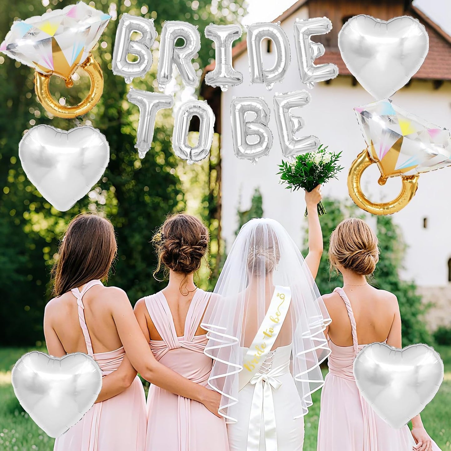 Silver Bachelorette Party Decorations, Silver Bride to Be Banner Heart Balloons with Diamond Ring Foil Balloon, Gold Bride to Be Sash&Veil for Bachelorette Engagement Gift Bridal Shower Party Supplies