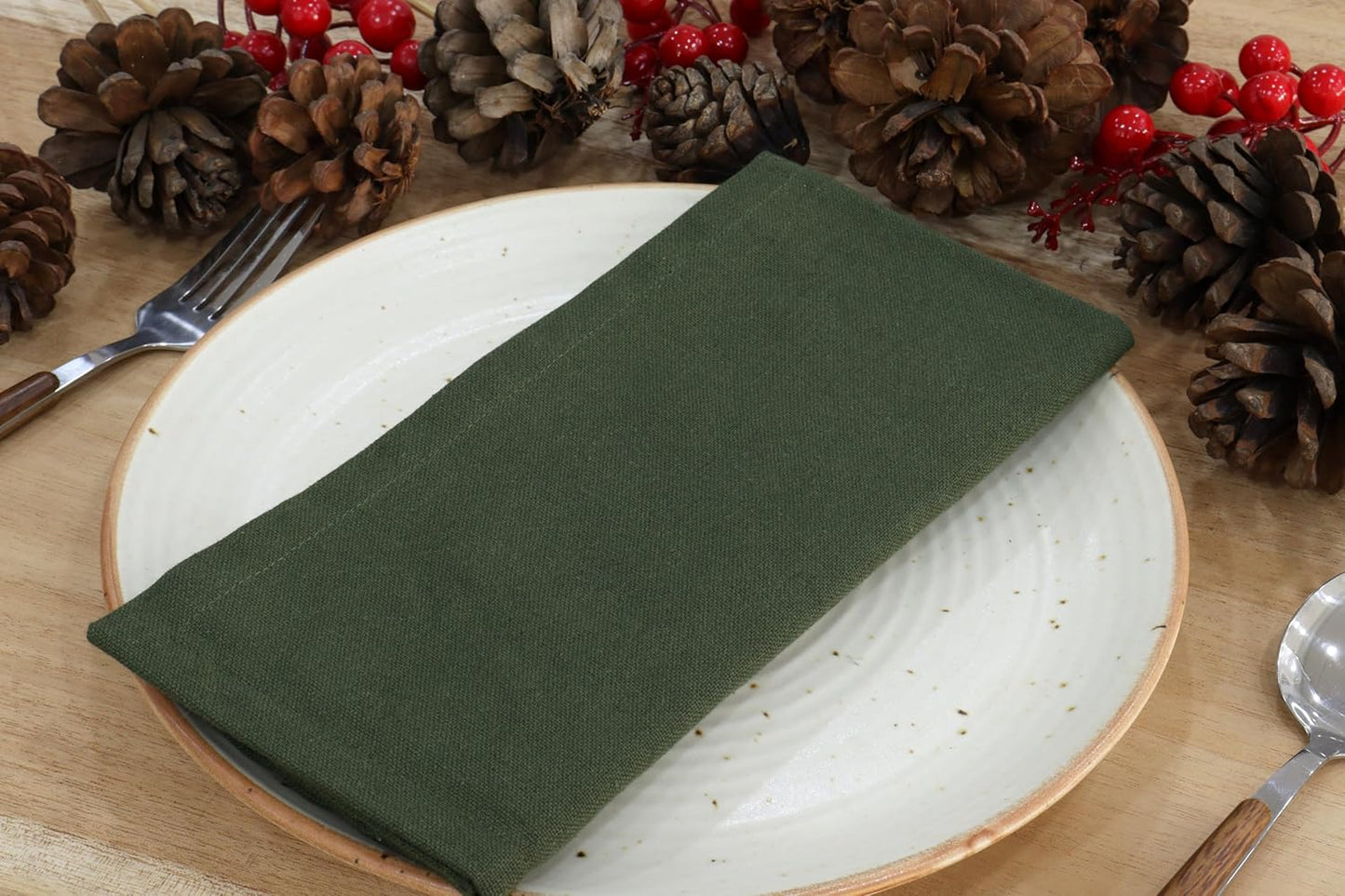 PurpleEssences Set of 12 Cloth Dinner Napkins 100% Cotton 18x18 Inch - Soft Durable Washable - Ideal for Farmhouse Party Fall Thanksgiving - Perfect Everyday Use Table Linen - Olive Green