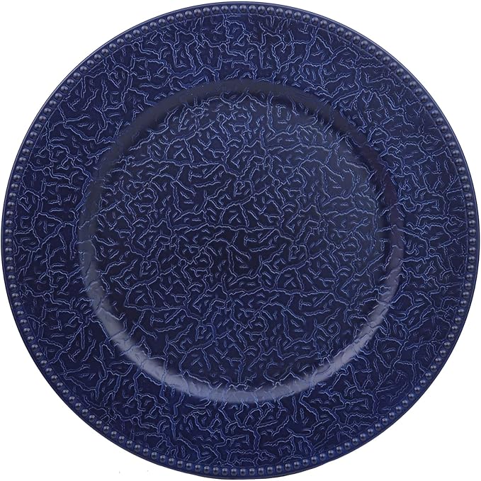 Navy Blue Charger Plates with Beaded Rims, Set of 6 Plastic Wedding Bulk Plate Charges for Dinner Plates, Table Decoration, Holiday, Thanksgiving, Christmas.
