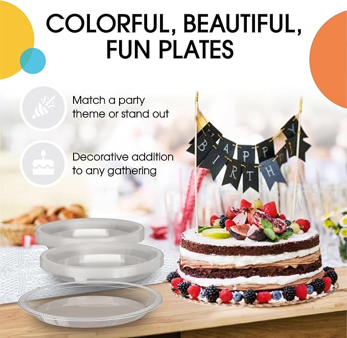 Party Solids Clear Plastic Plates For Party Supplies, Clear Disposable Plates 100 Pieces - 50-7" & 50-9" Heavy Duty 350 GSM Disposable Dinnerware Sets, Plastic Dinnerware Sets