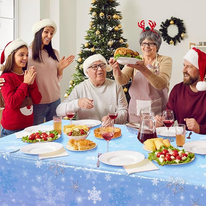 Buryeah 3 Pcs Winter Snowflake Disposable Tablecloth Decorations, Blue and Purple Wonderland Plastic Table Cover 54 x 108 Inch Christmas Dining Tablecloth for Winter Holiday Theme Party Supplies