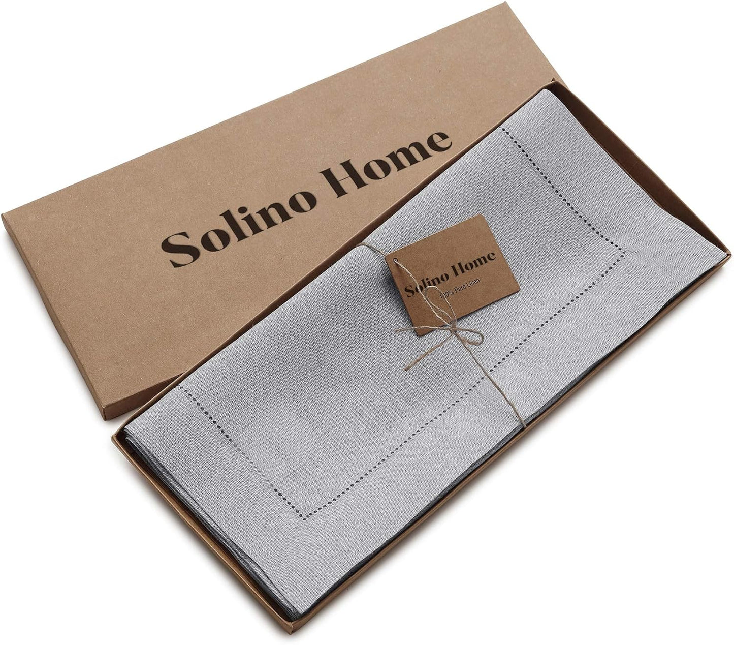 Solino Home Linen Soft Grey Table Runner 48 Inches - Classic Hemstitch, 100% Pure Linen Coffee Table Runner 14 x 48 Inch Ideal for Dresser Tables - Fall, Autumn, Halloween, Thanksgiving, Christmas
