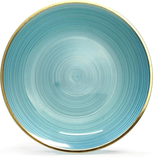 OCCASIONS 50 Plates (25 Guests) Blue and Gold Disposable Plastic Plate Set for Wedding Party - 25x10'' Dinner + 25x7'' Salad - Belize in Blue & Gold