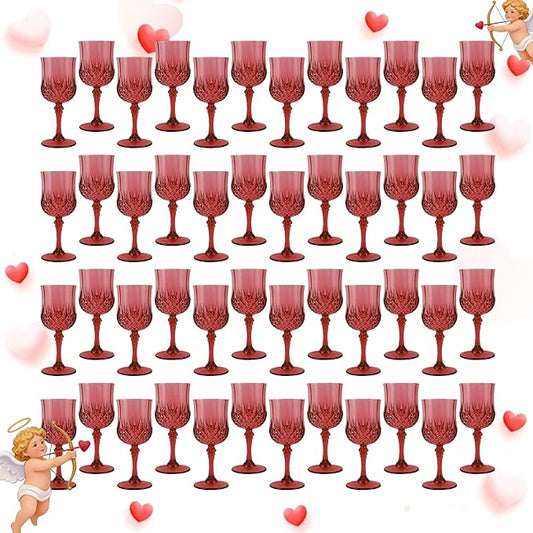 Plastic Wine Glasses, Plastic Goblets Vintage Style Cordial Unbreakable Drinking Glasses, Reusable Drinkware for Wedding Reception, Grand Event Party Supplies, Easter (48, Burgundy)