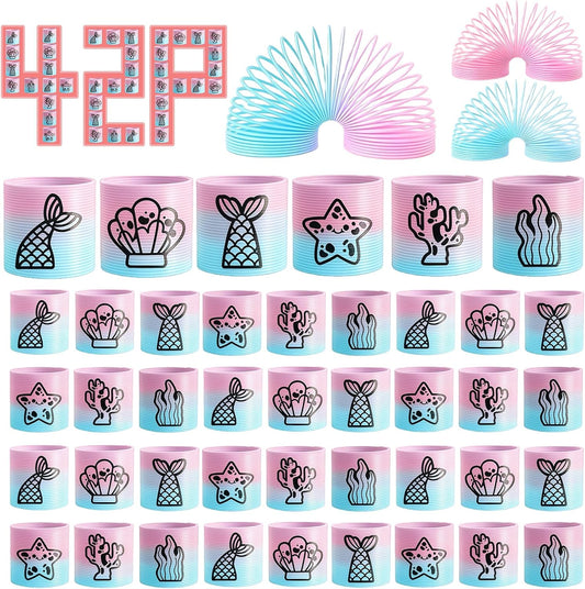 Cocurb 42 Pack Mini Ocean Spring Toys, Magic Fidget Stress Coil Bulk Rainbow Springs for Party Favor Carnival Prize Birthday Goodie Bag Stuffers for Kids Boys Girls