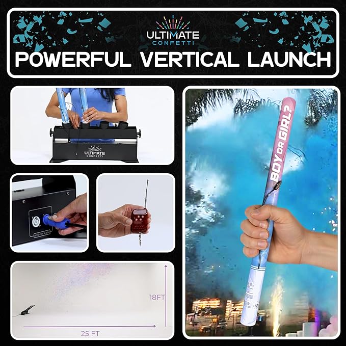 Ultimate Confetti - Electric Blue Powder Cannon Cartridge 24” - Pre-Filled with Food-Grade Powder, Leak-Resistant Gender Reveal Poppers Cannon, Requires EC-1 or EC-4 Confetti Machine to Activate