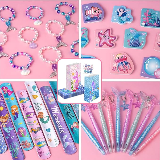 Mermaid Party Favor Bag Little Mermaid Birthday Decorations Jellyfish Seashell Gift Goodie Bags with Sticker for Girls Under the Sea Aquatic Nautical Party Summer Ocean Beach Party Supplies (12Pcs)