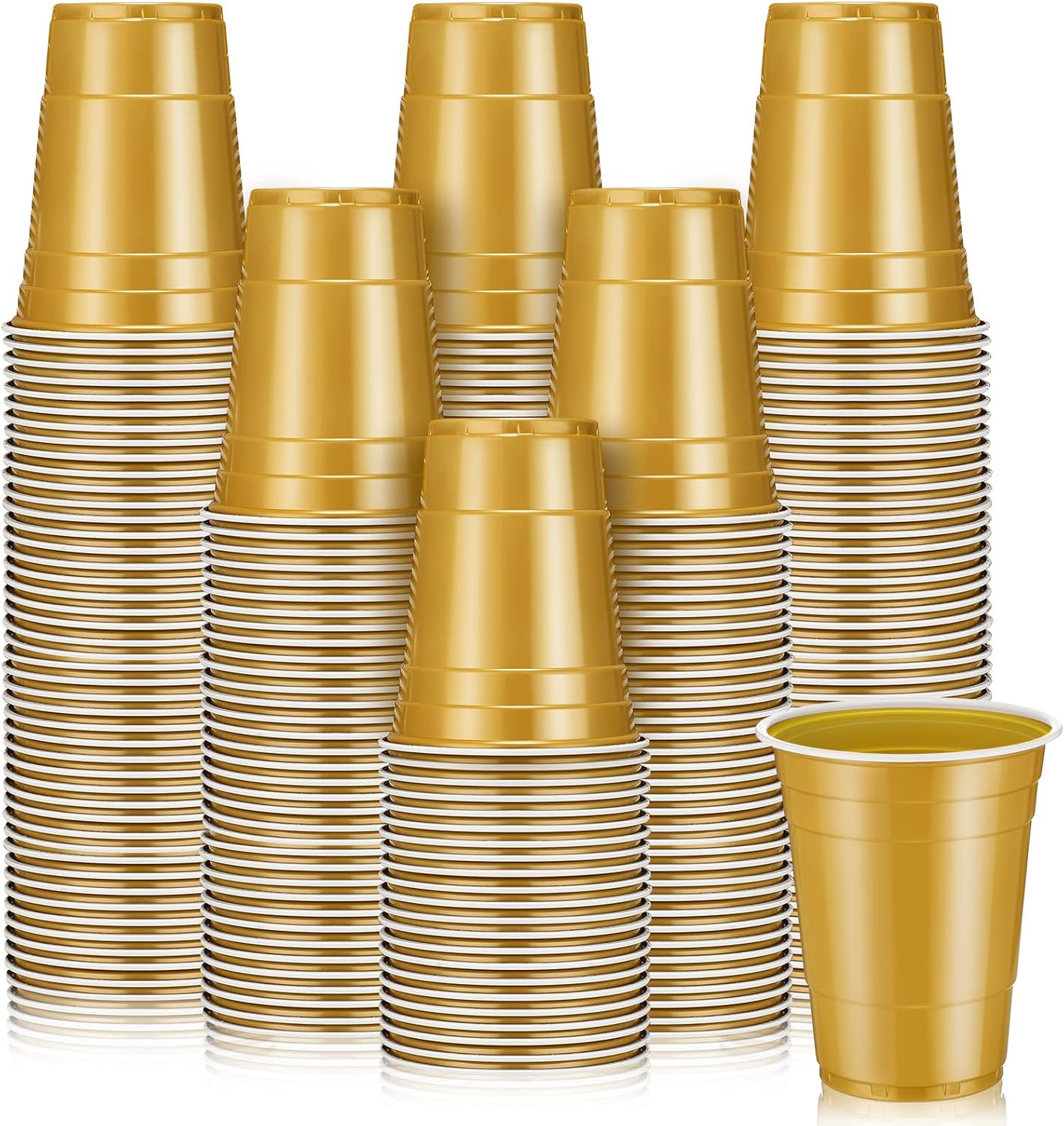 Lounsweer 100 Pack 16 Ounce Christmas Plastic Party Cups Disposable Heavy Duty Drinking Water Cups for Holiday Christmas Festival Wedding New Year Birthday Party Supplies(Gold)