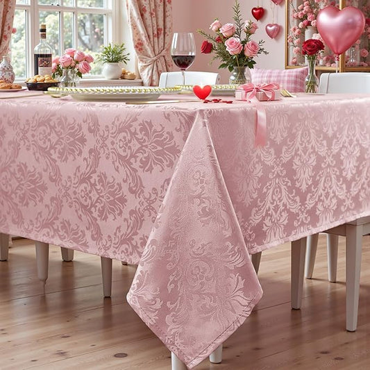 SASTYBALE Pink Tablecloth - 52 x 70 Inch Jacquard Damask Tablecloths Spillproof Wrinkle Resistant Soft Table Cloth Polyester Oblong Table Cover for Valentines Wedding Anniversary Party