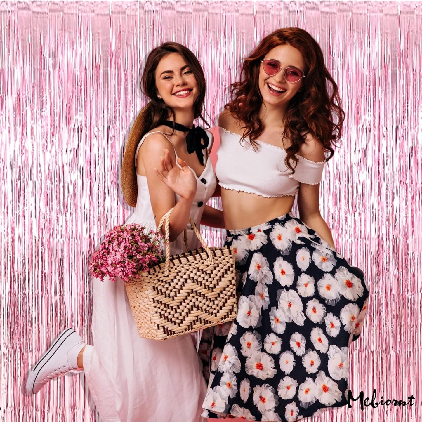 4 Pack Pink Fringe Curtain Backdrop, 3.2Ft x 6.6Ft Metallic Tinsel Foil Fringe Streamers Background for Photo Booth Birthday Wedding Baby Shower Carnival Easter Mother’s Day Party Decorations