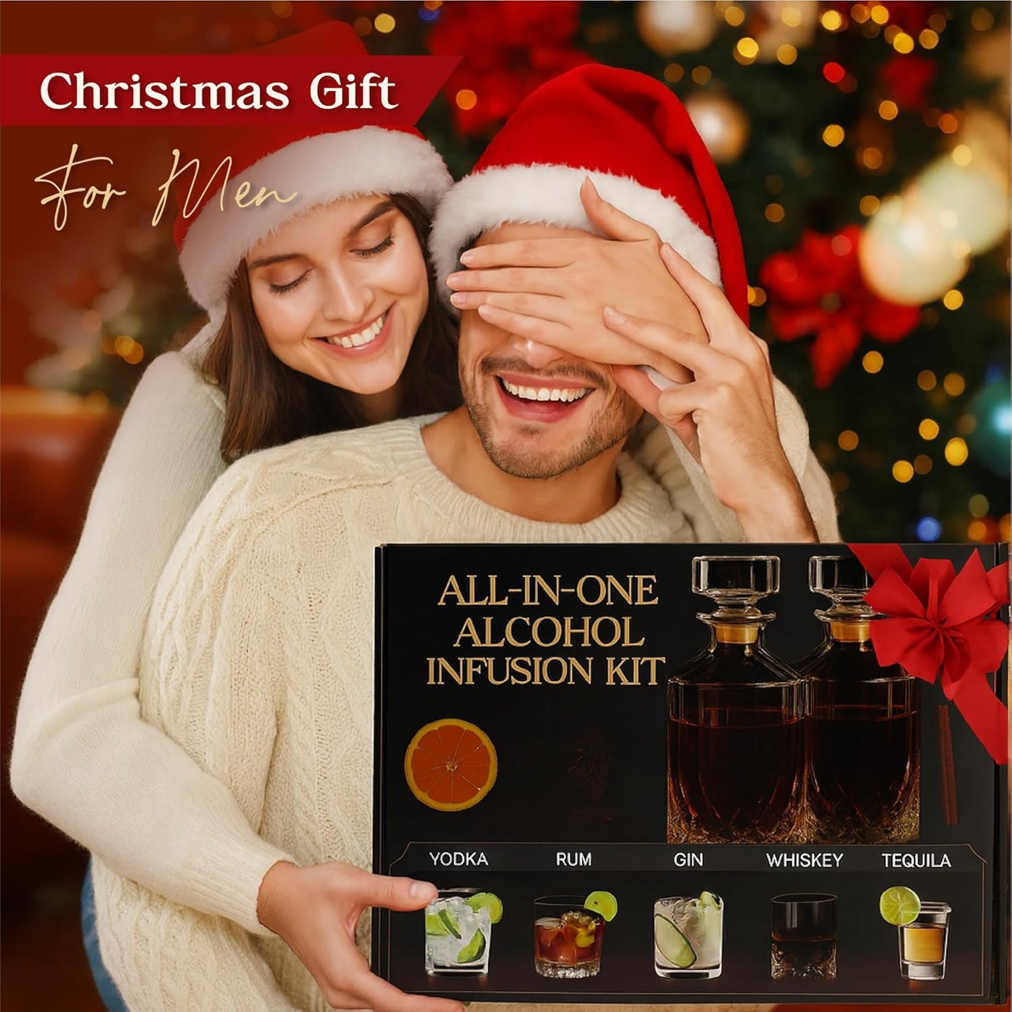 All‑in‑One Cocktail Infusion Kit with Instructions Manual for Whiskey, Tequila, Rum, Gin & Vodka - Gifts for Men – Birthday Gifts for Men - Whiskey Gift for Dad - Home Bar Alcohol Kit - Bar Gift