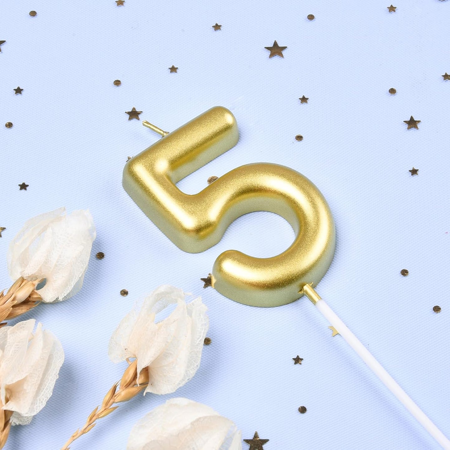 PHD CAKE 2.76 inch Classical Gold 5 Number Birthday Candles, Gold Number Candles, Cake Number Candles, Party Celebration
