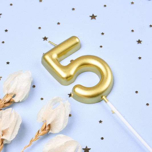 PHD CAKE 2.76 inch Classical Gold 5 Number Birthday Candles, Gold Number Candles, Cake Number Candles, Party Celebration