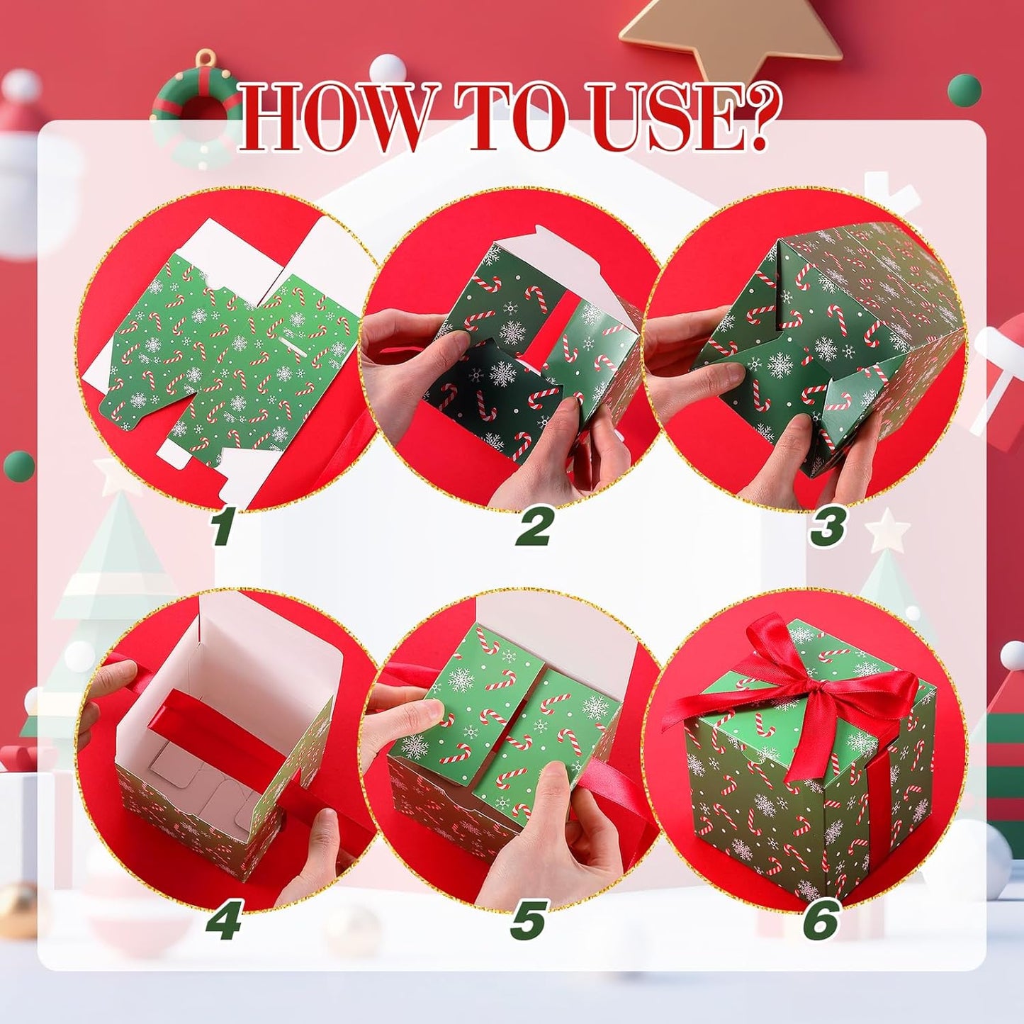 Dispowreath 48 Pcs 4x4x4 Christmas Gift Boxes with Ribbon Xmas Small Box with Lids Treat Boxes for Gift Wrapping Ornaments Wedding Holiday Birthday Party Favor(Candy Cane)