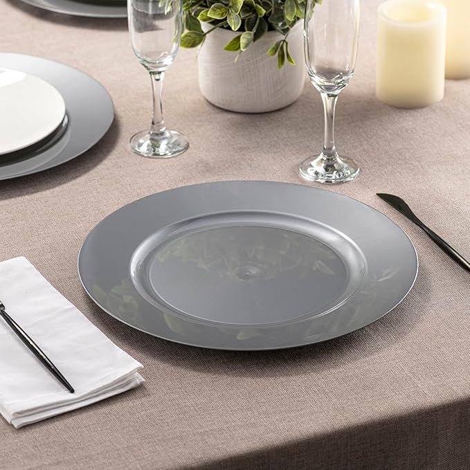 13'' Party Chargers Large Plates & Platters Great for Elegant Party's Weddings Tableware Great for Serving dish Silver Pack of 12