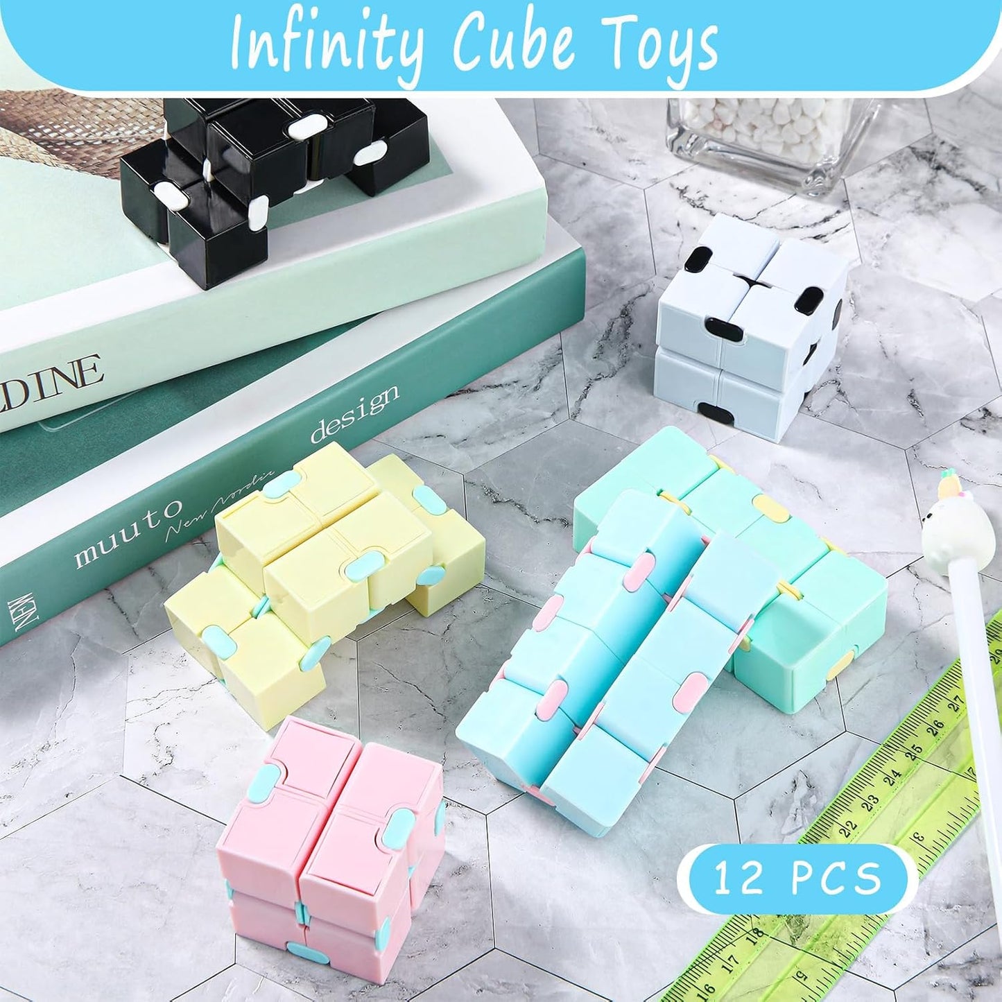 12 Pieces Mini Cube Blocks Desk Toy Magic Sensory Tool Blocks Puzzle Flip Cube for Teens Adults Birthday Favors