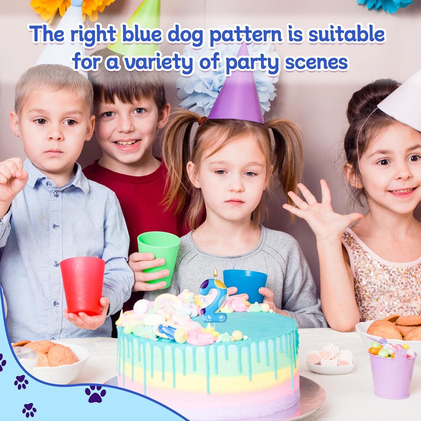Blue Dog Paw Birthday Candles Cake Topper Numeral Birthday Candles for Boy Girl Dog Paw Decoration(Number 2)