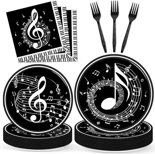 96PCS Musical Note Party Paper Plates and Napkins Music Themed Tableware Musical Notes Dinnerware Disposable Paper Plates for Baby Shower Music Concert Birthday Karaoke Christmas Decorations