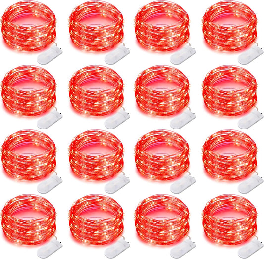 16 Pack 30 Led Fairy Lights Battery Operated String 10 Feet Waterproof Twinkle Mason Jar Silver Wire Firefly for Christmas Red