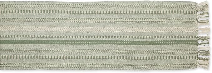 DII Farmhouse Braided Stripe Table Runner Collection, 15x108 (15x113, Fringe Included), Artichoke Green